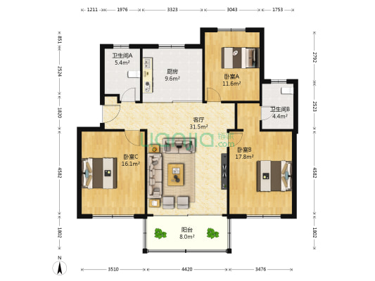莲花新村六区 3室1厅2卫 118平方