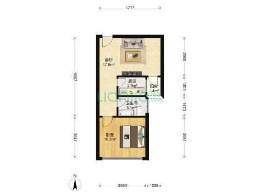 艺丰大厦 1室1厅1卫 51平方