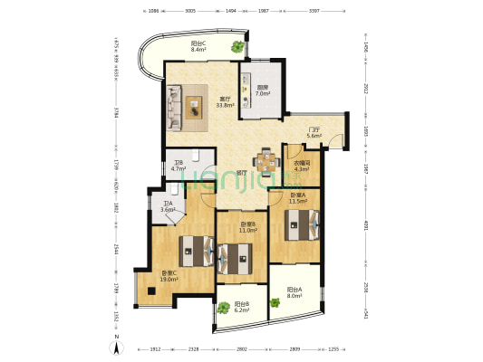 江湾御景 3室1厅2卫 131平方