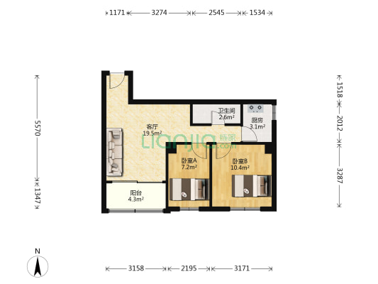 祥华阁 2室1厅1卫 60平方