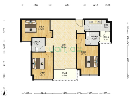 华润置地时代风景 3室1厅2卫 110平方