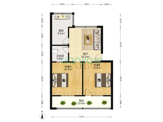 郑州工业贸易学校北家属院 2室1厅1卫 74平方