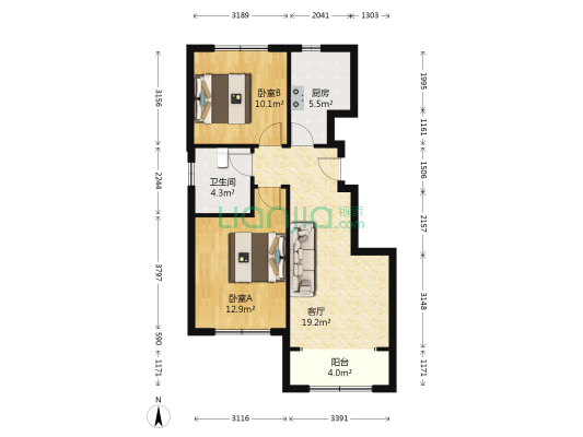 海春园 2室1厅1卫 80平方