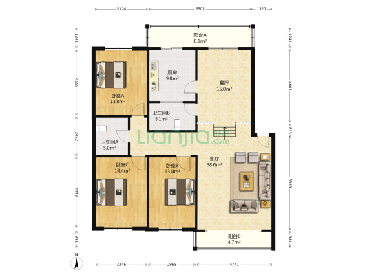 送变电家属楼B区 3室2厅2卫 166平方
