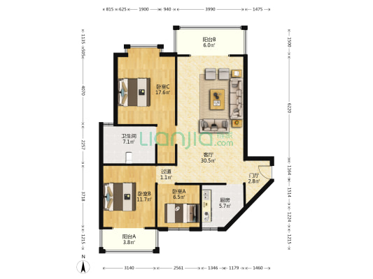 蜀原春天 3室1厅1卫 103平方