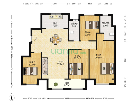 金地繁茂里 4室1厅2卫 133平方