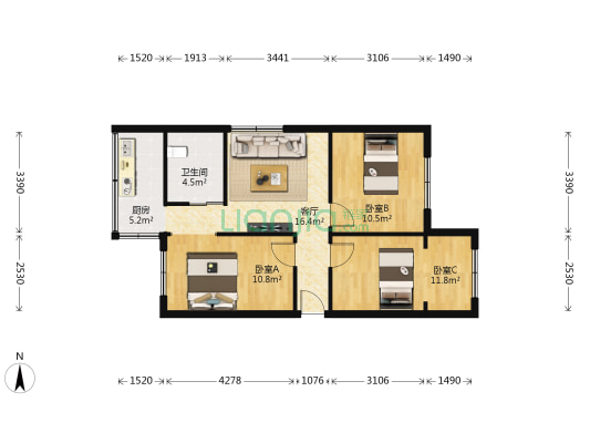 宅吉小区 3室1厅1卫 72平方