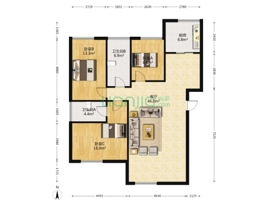 名仕雅阁 3室1厅2卫 118平方