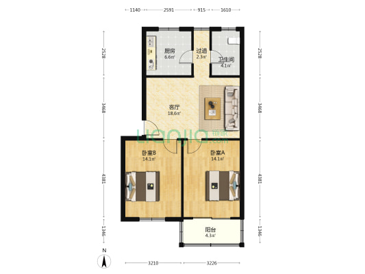 凤凰西街152号 2室1厅1卫 76平方