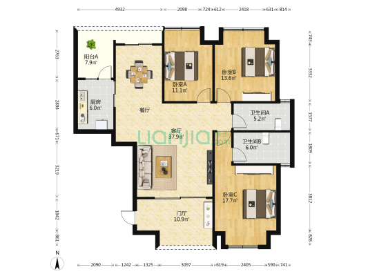 骋望剑桥郡 3室1厅2卫 139平方