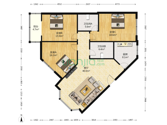 丹桂苑(温江) 3室1厅2卫 126平方