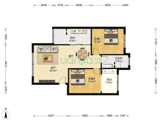 华宇苑 2室1厅1卫 96平方