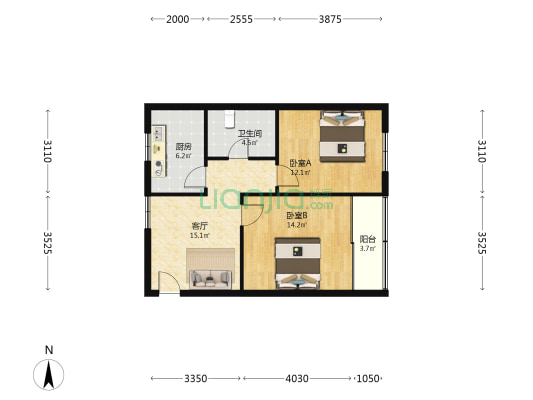 怡景公寓 2室1厅1卫 72平方