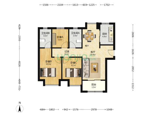 特房樾鸣湾 3室1厅2卫 93平方