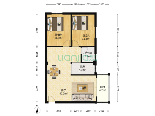嘉惠苑 2室1厅1卫 74平方