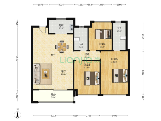 琅悦 3室1厅2卫 128平方