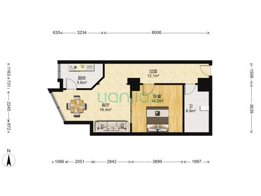 世纪英皇 1室1厅1卫 85平方