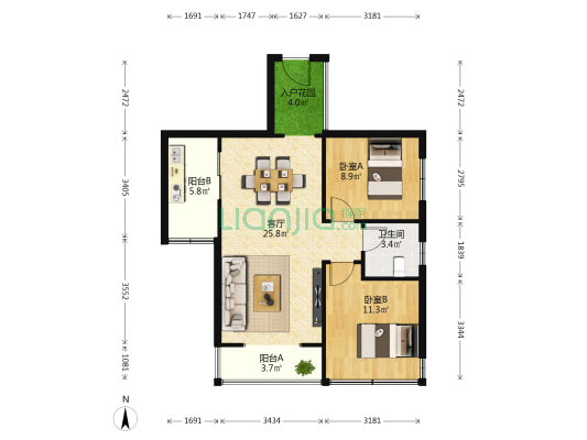 杜鹃文苑 2室1厅1卫 79平方