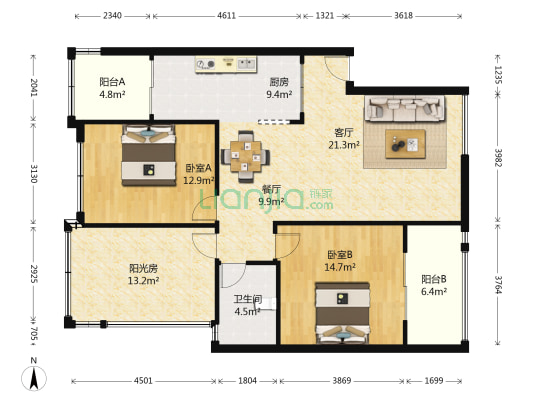 华立凤凰城 2室2厅1卫 93平方