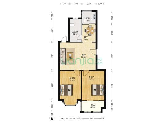 黄海西路 2室2厅1卫 100平方