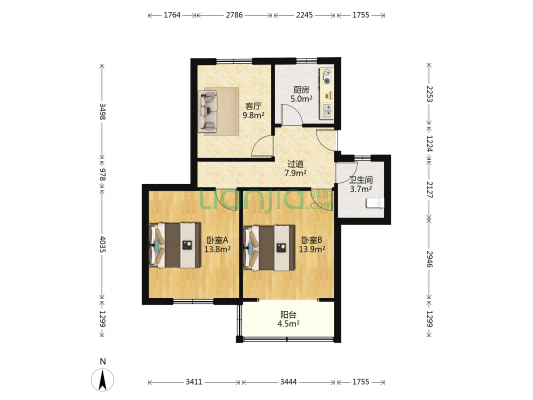 朱行四村 2室1厅1卫 76平方