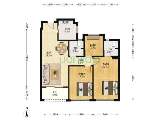 滨江东原拥翠府 3室1厅2卫 95平方