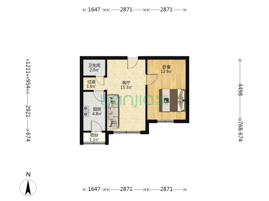 润辰新苑 1室1厅1卫 58平方
