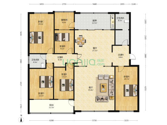 国税小区 5室2厅2卫 204平方