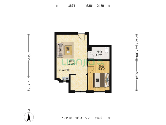 甜橙派 1室1厅1卫 53平方