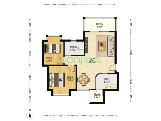俊峰丽舍 2室1厅1卫 77平方