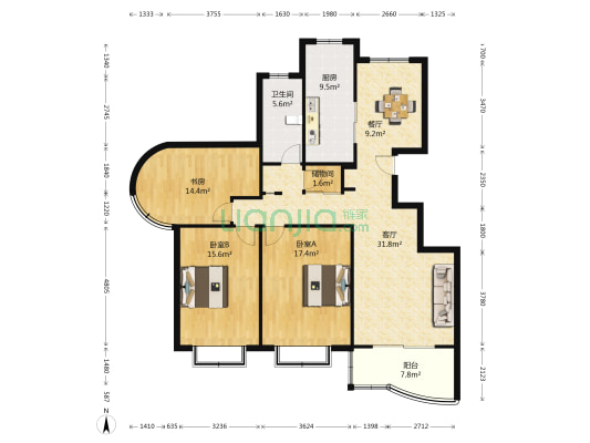 北美公寓 3室2厅1卫 134平方