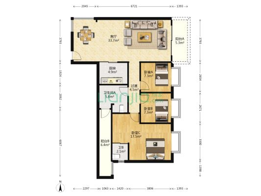 逸涛居 3室1厅2卫 113平方