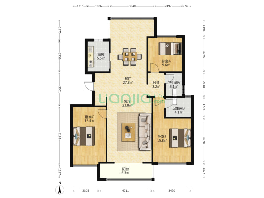 祥生东方樾和园 3室2厅2卫 118平方