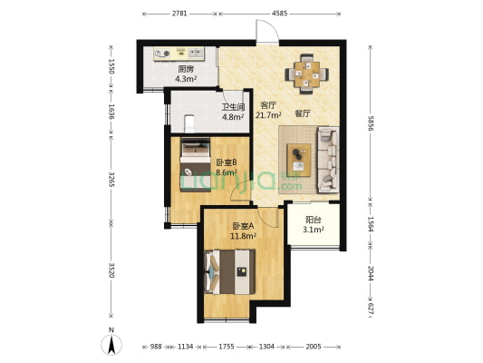 光谷悦城 2室1厅1卫 72平方