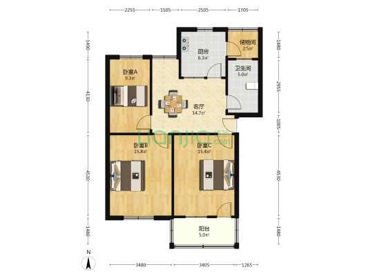 虹桥八村 3室1厅1卫 87平方