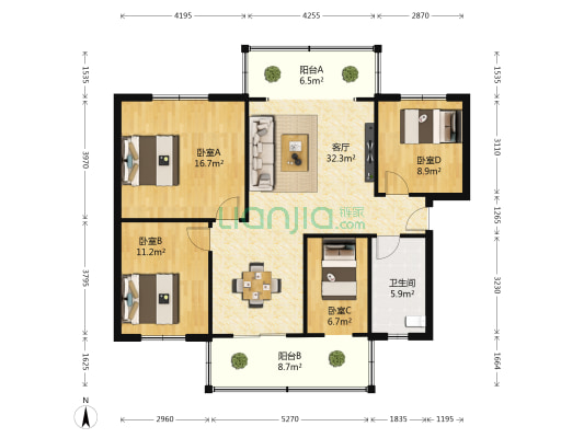 芙蓉小区 4室1厅1卫 99平方