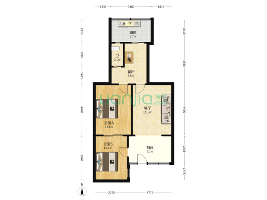 市政公司宿舍 2室2厅0卫 57平方