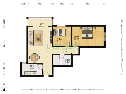 秀川润园 2室1厅1卫 91平方
