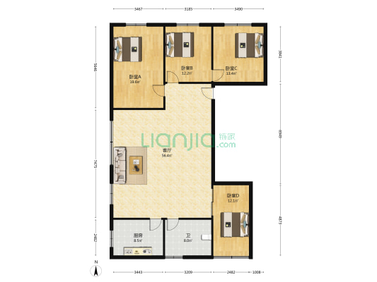 带湖路22号 4室1厅1卫 168平方