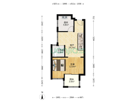 大富鸿学府 1室1厅1卫 55平方