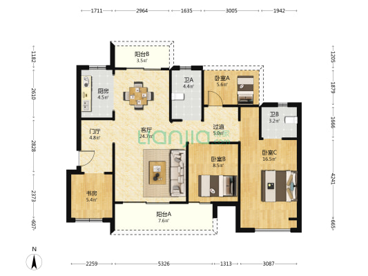 港龙紫誉华庭 4室1厅2卫 120平方