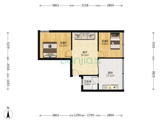 电台街122号 2室1厅1卫 66平方