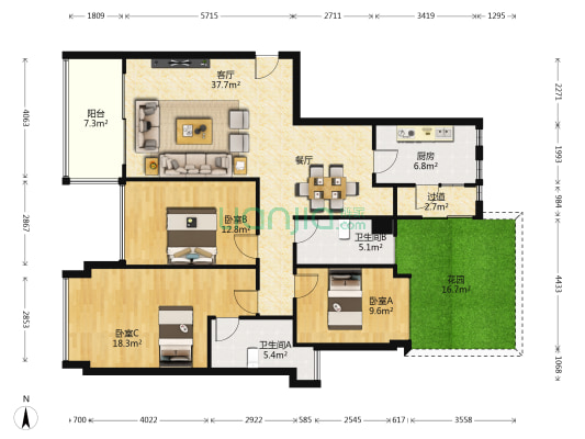 世荣蓝湾半岛 3室1厅2卫 122平方
