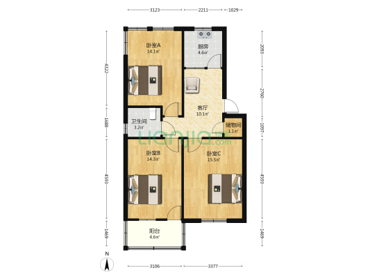 纺织厂宿舍 3室1厅1卫 81平方