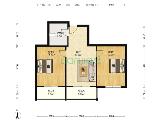 金杭大厦 2室1厅1卫 90平方
