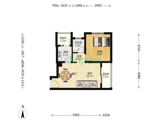 五洲国际幸福湾 1室1厅1卫 57平方