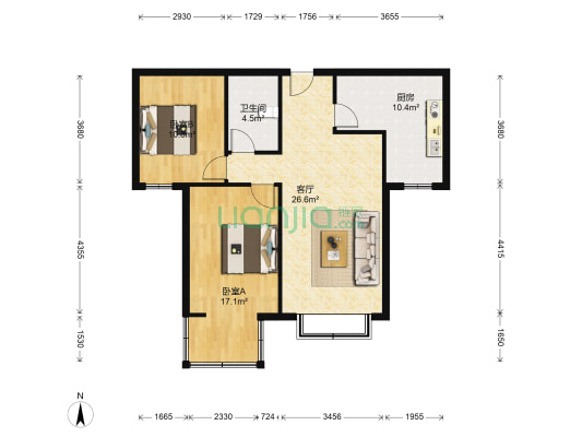 房子采光好，中间楼层，全无遮挡。-户型图