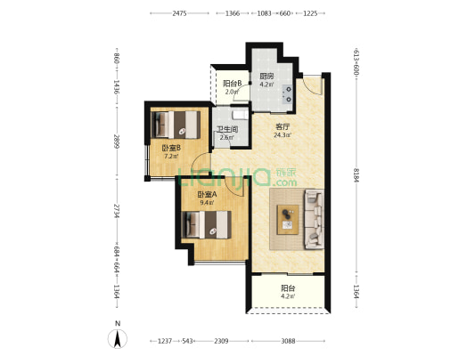 星龙园 2室1厅1卫 75平方