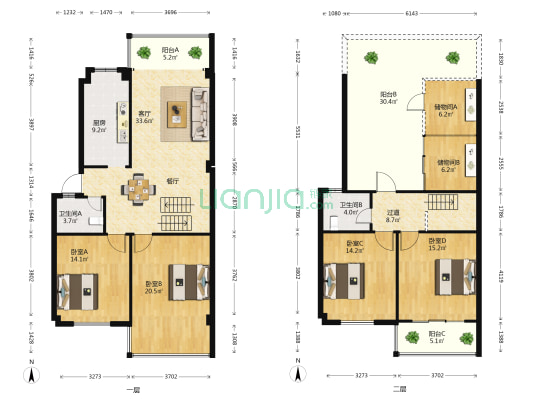名宅福苑 4室1厅2卫 156平方