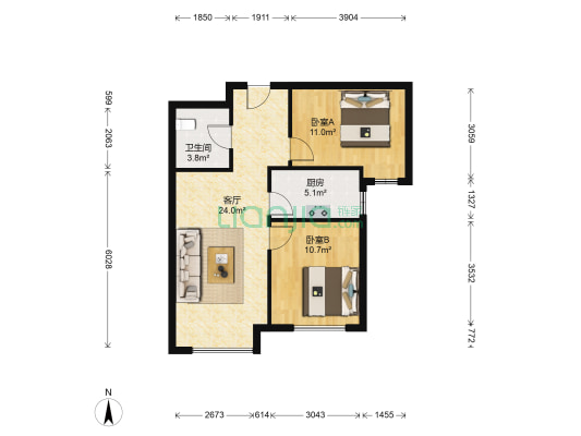 南向精装两居.出行方便.业主急售-户型图